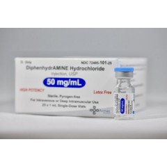 Diphenhydramine HCl, 50 mg / mL Injection, Single-Dose Vial 1 mL, Emergency Kit Medication